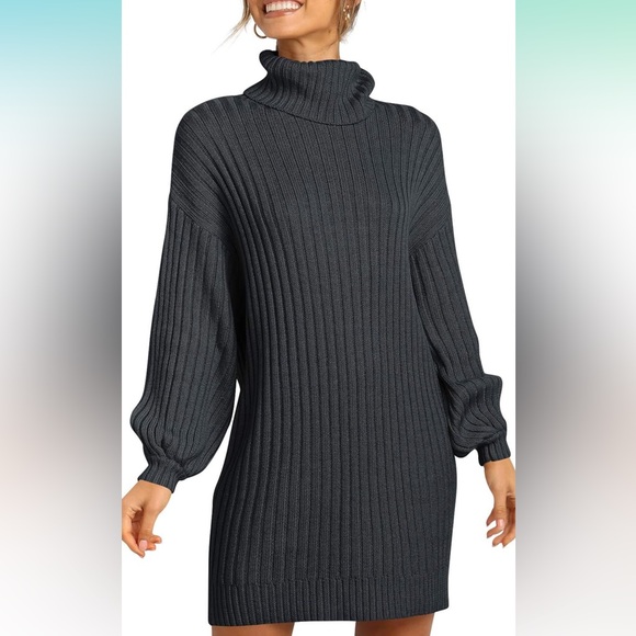 Black turtleneck sweater dress w gold chain belt - Picture 8 of 8